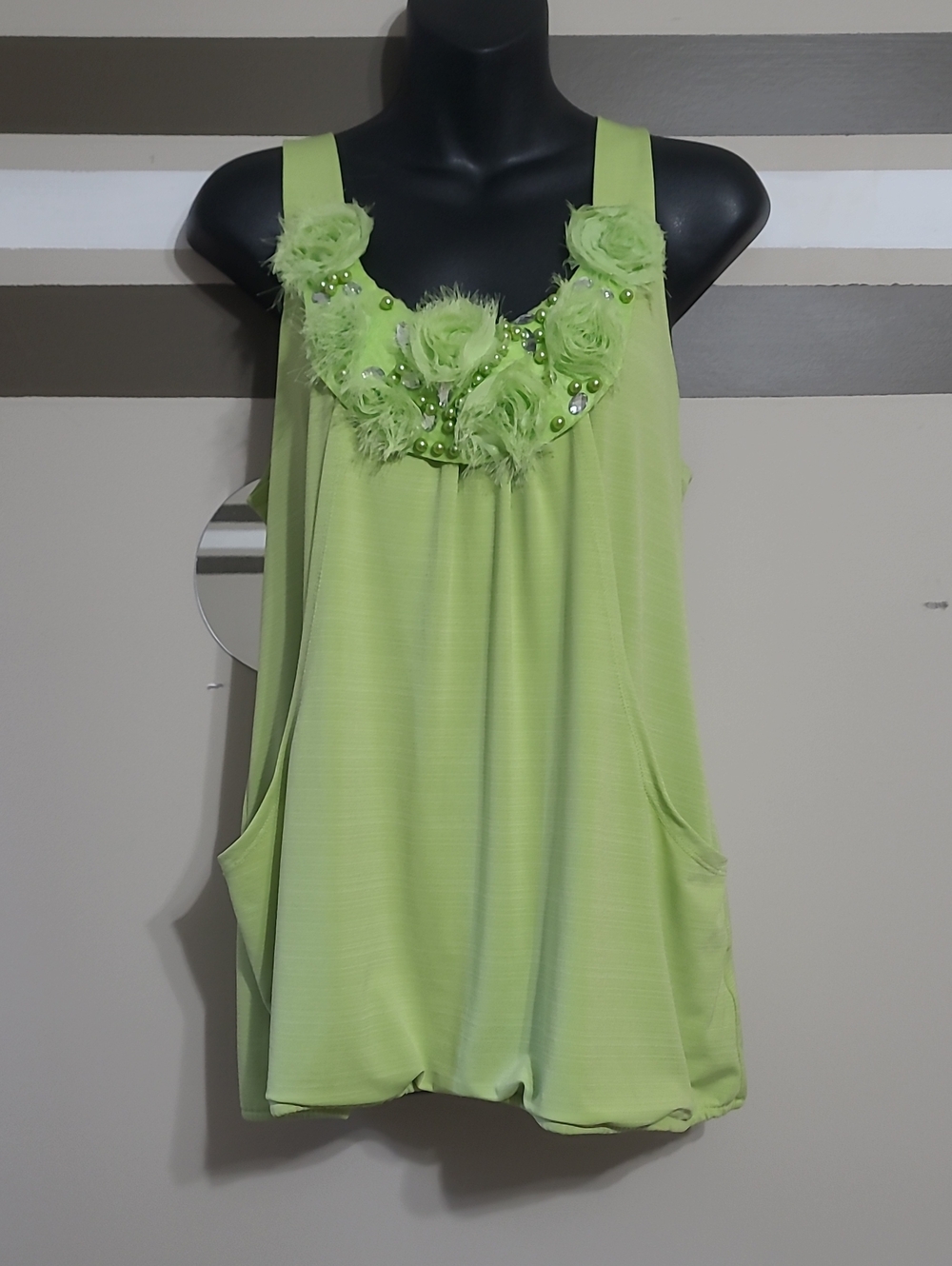$5>>>>Takara Lime Green Embellished Tank Top Pretty